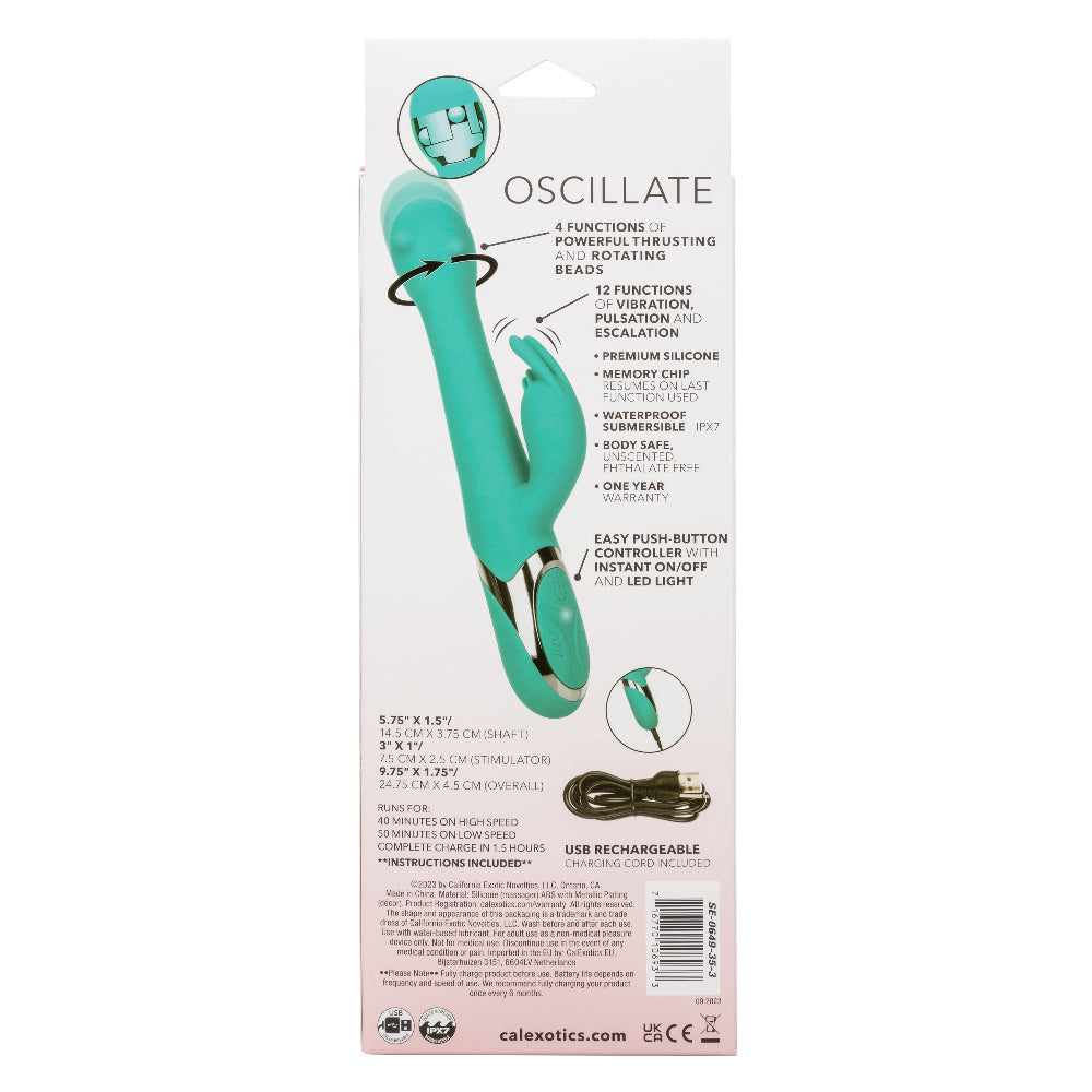 CalExotics Enchanted Oscillate Teal with Thrusting and Rotating, Rechargeable, Waterproof Silicone, 8.5 Inches