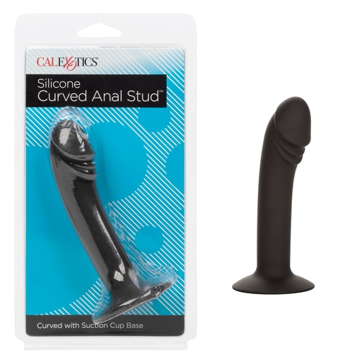 CalExotics Silicone Curved Anal Stud Black Smooth Silicone with Suction Cup Base 5 Inch