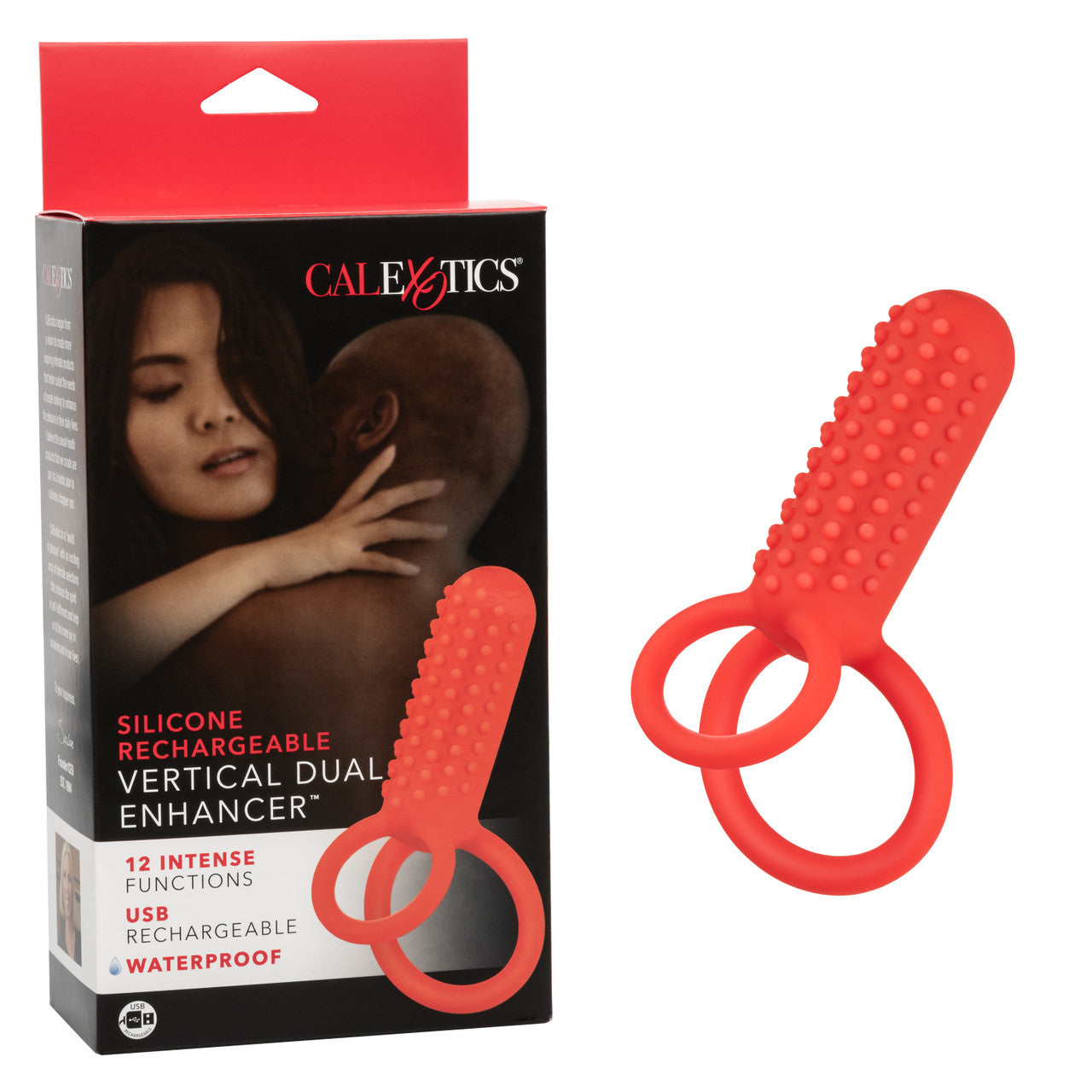 CalExotics Silicone Vertical Dual Enhancer Red Waterproof with 12 Intense Vibration Functions