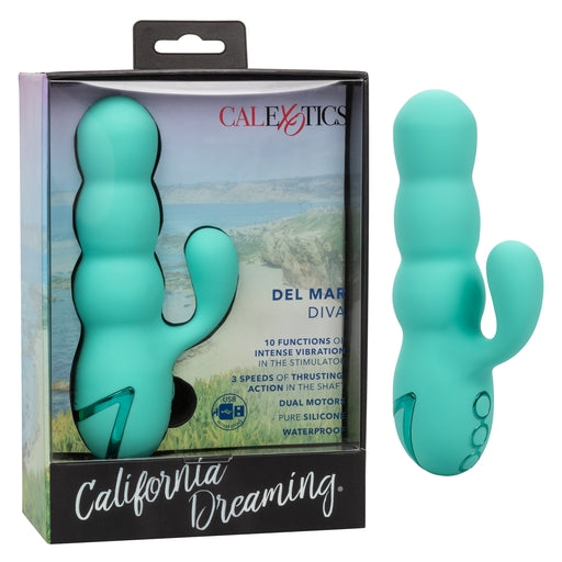California Dreaming Del Mar Diva Teal Silicone Dual Motor Massager with 10 Vibration Functions =