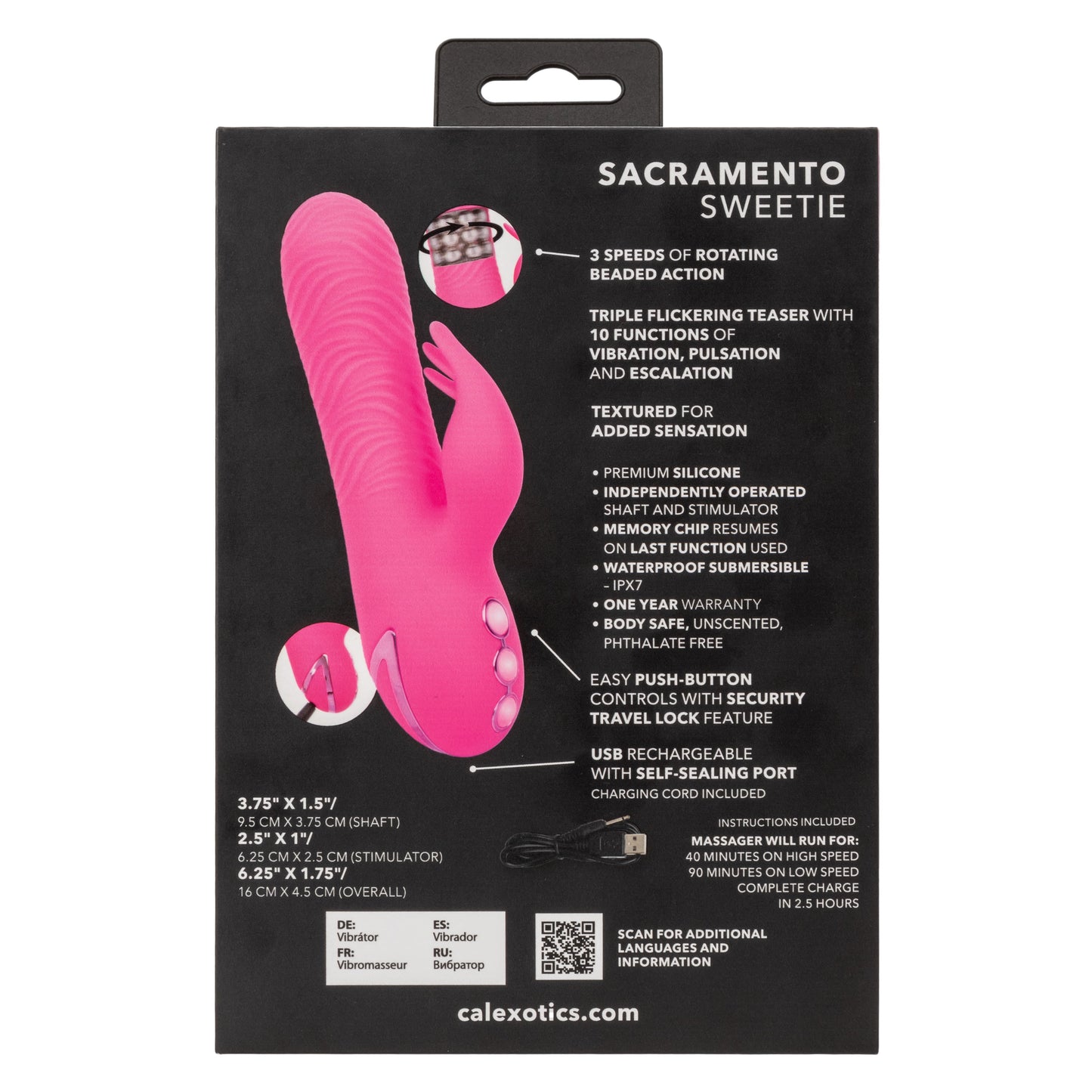 California Dreaming Sacramento Sweetie Pink Dual Stimulator with Rotating Beads and 10 Vibration Modes