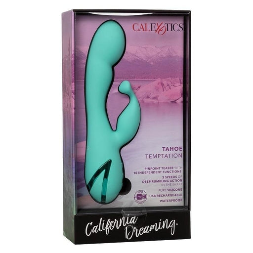 California Dreaming Tahoe Temptation Silicone Massager in Aqua Blue with Dual Vibration and Pinpoint Teaser