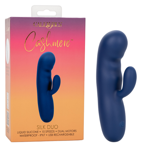 Cashmere Silk Duo Liquid Silicone Dual Motor Massager in Navy Blue with 10 Speeds and Rechargeable