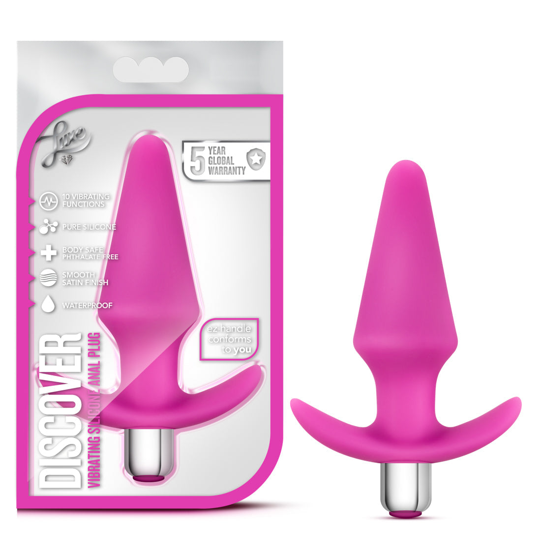 Luxe Discover Pink Anal Plug with 10 Vibrating Functions
