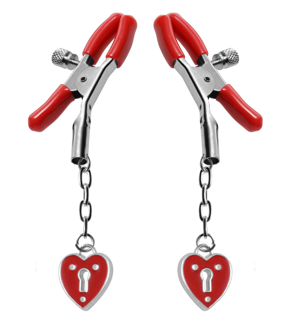 Charmed Heart Padlock Nipple Clamps with Adjustable Screw Grip
