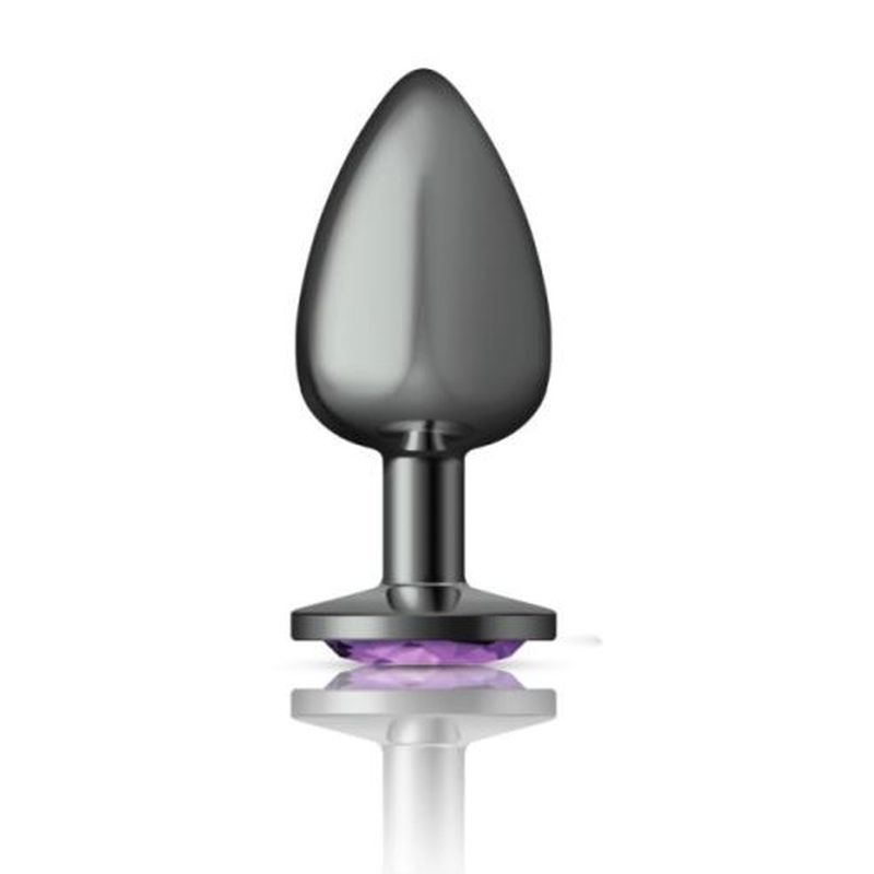Cheeky Charms Gunmetal Round Butt Plug with Purple Jewel Large