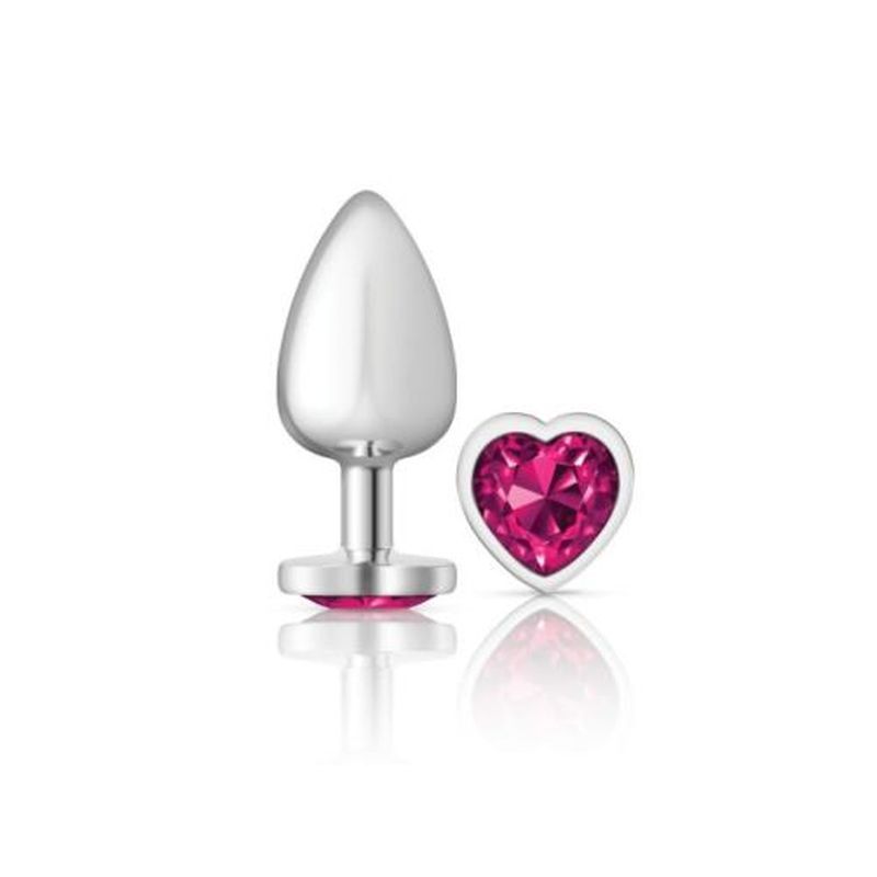 Cheeky Charms Silver Metal Butt Plug with Heart Pink Jewel Large