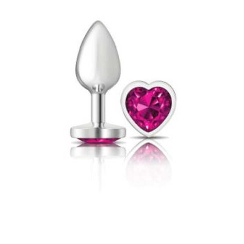 Cheeky Charms Silver Metal Butt Plug with Heart Pink Jewel Small