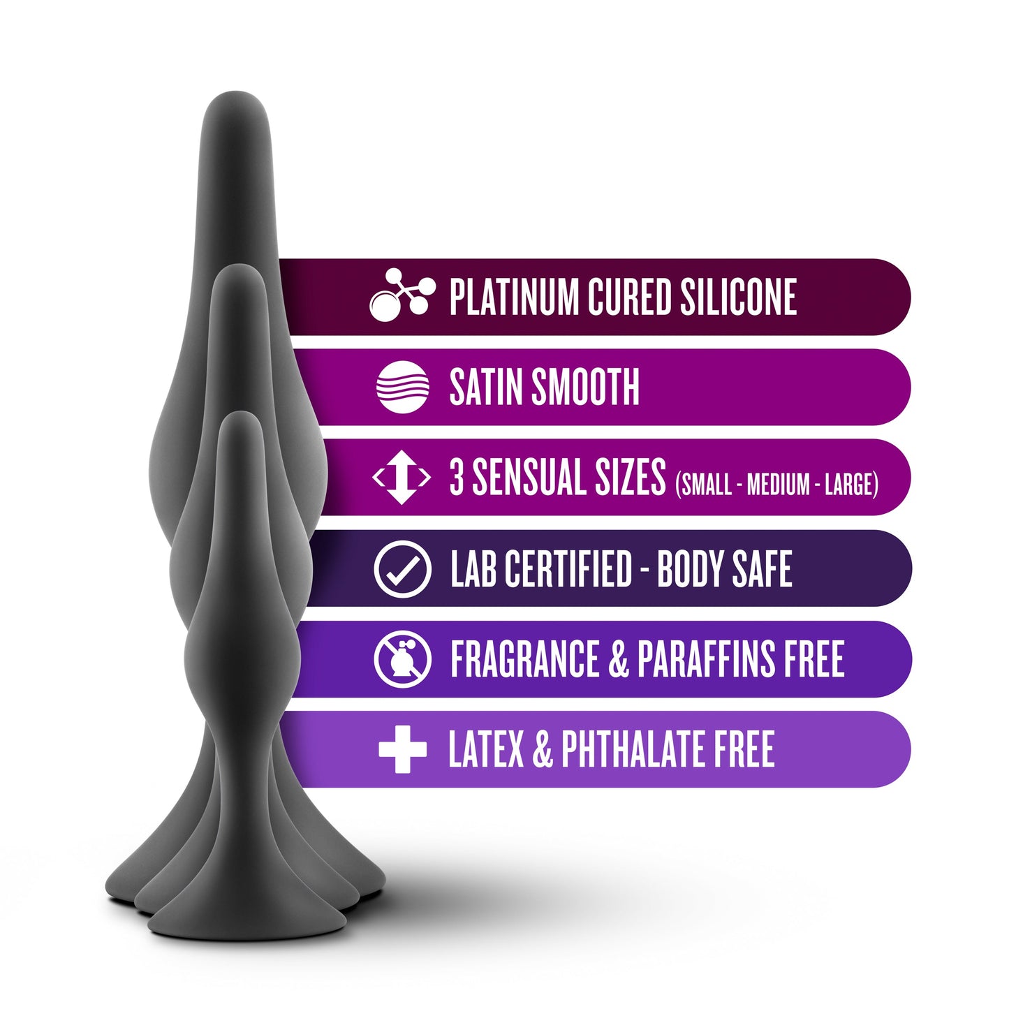 Luxe Beginner Plug Kit (Black) – Three Graduated Sizes Anal Plug Set