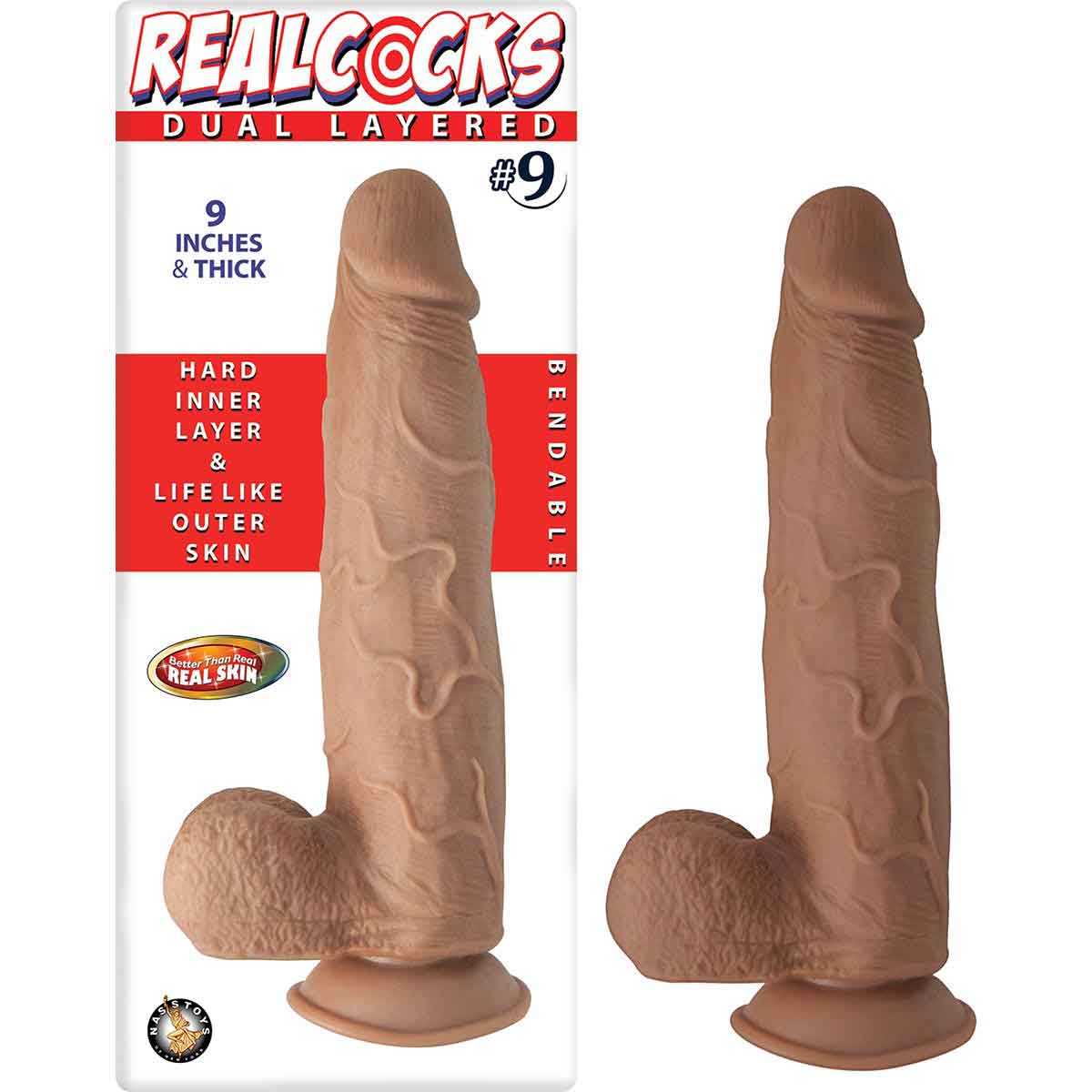 Real Cocks Dual Layered (Brown) – 9 Inch Girthy Realistic Veiny Dildo with Testicles