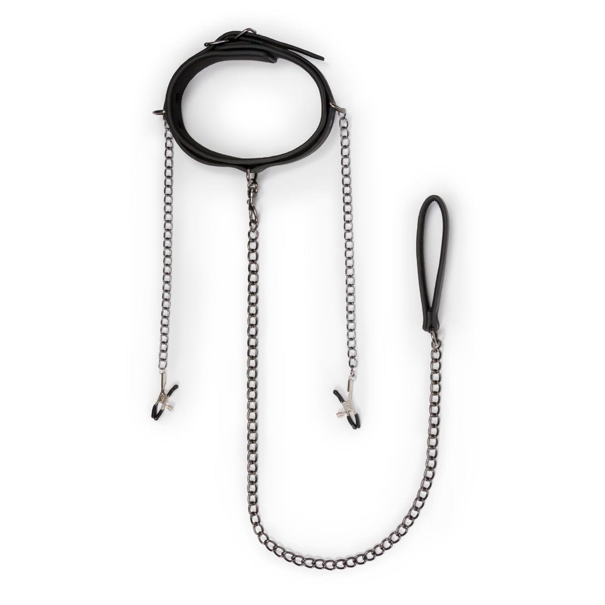 Collar With Nipple Chains Made From Faux Leather