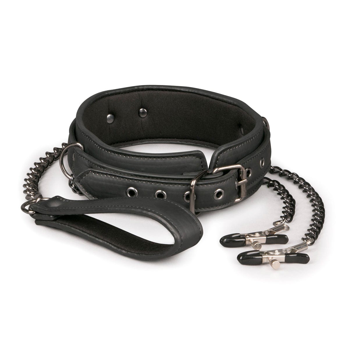 Collar With Nipple Chains Made From Faux Leather