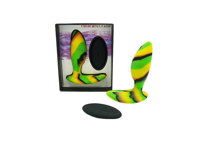 Colourful Camo IDYLIC Remote Control Yellow Butt Plug 82x39x106mm Waterproof Silicone