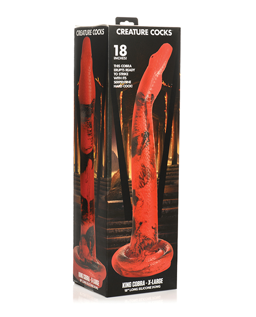 Creature Cocks King Cobra (Red and Black) – X-Large 18 Inch Silicone Dong