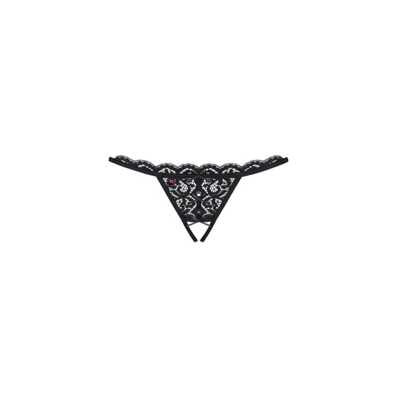 Crotchless Lace Thong Black
