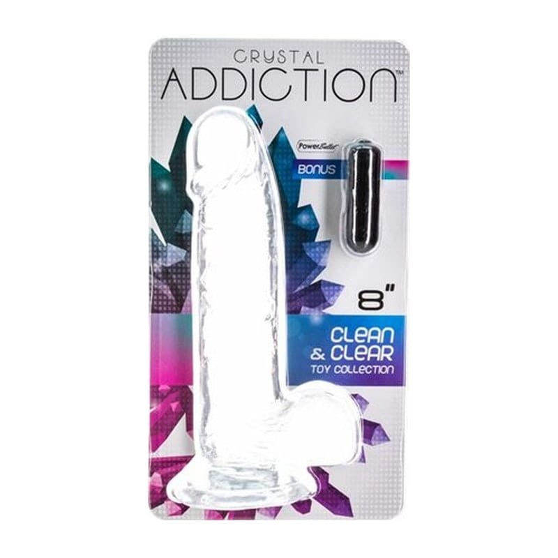 Crystal Dildo with Balls 8 Inch Clear