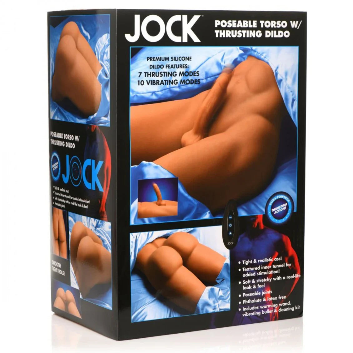 Jock Poseable Torso with Thrusting Dildo Medium Skin Tone 7 Inch Silicone Thrusting and Vibrating Male Torso