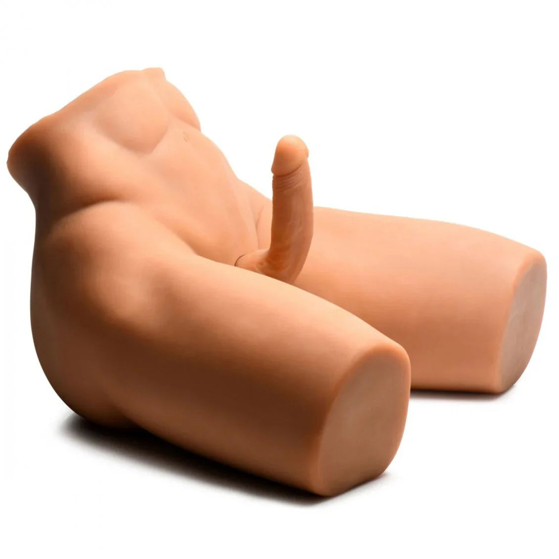 Jock Poseable Torso with Thrusting Dildo Medium Skin Tone 7 Inch Silicone Thrusting and Vibrating Male Torso