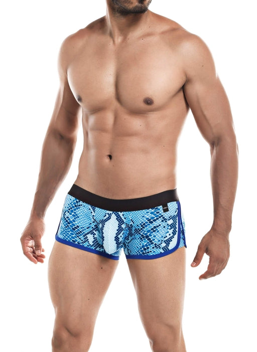 Cut 4 Men Athletic Trunk Snake Print Blue Large