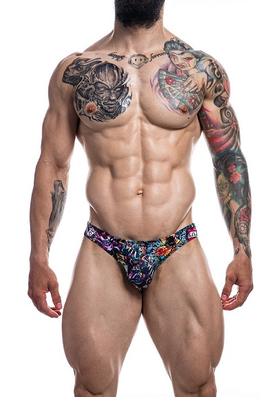 Cut 4 Men Low Rise Bikini Brief Tattoo Print Large
