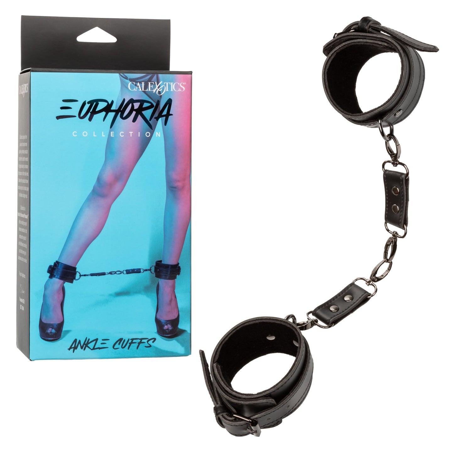 Euphoria Collection Adjustable Black Velvet and Vegan Leather Ankle Cuffs with Metal Clasps