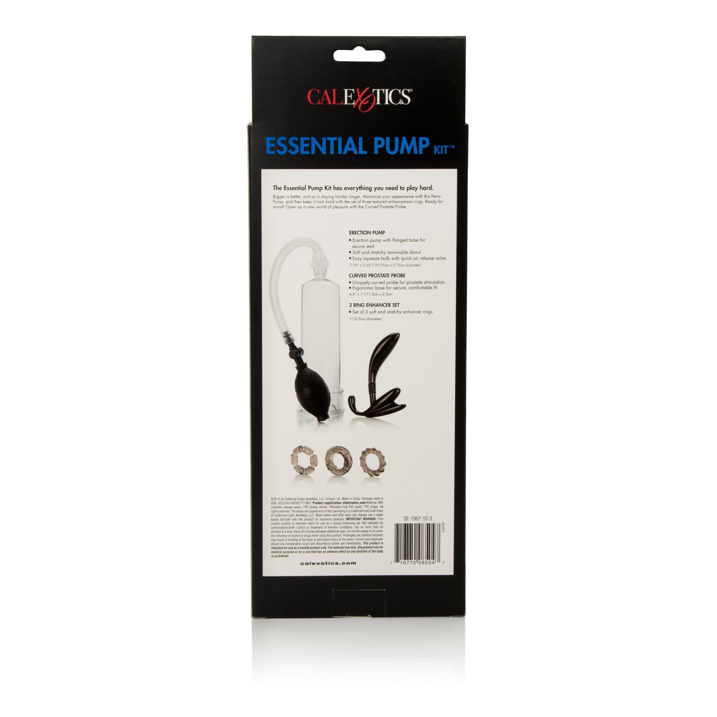 His Essential Pump Kit – Penis Pump with Prostate Probe and Stretchy Rings Set