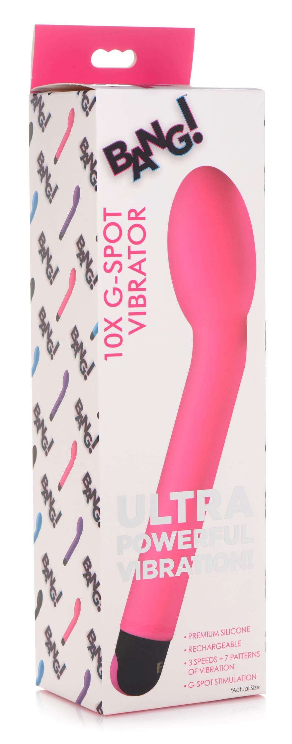 Bang 10X G-Spot Vibrator Pink 8.2 Inch Silicone with 3 Speeds and 7 Vibration Patterns
