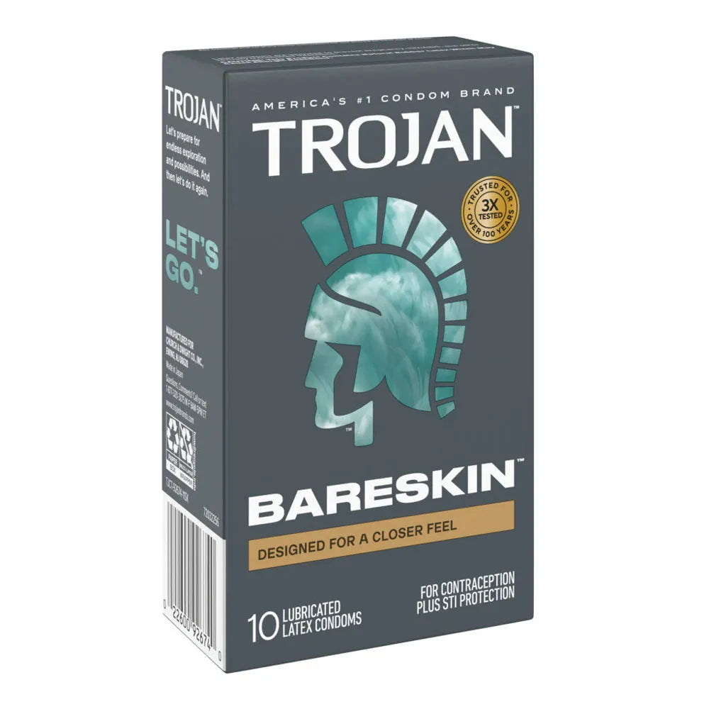 Trojan Sensitivity Bareskin Lubricated Condoms – Thin Latex Condoms 10 Pack