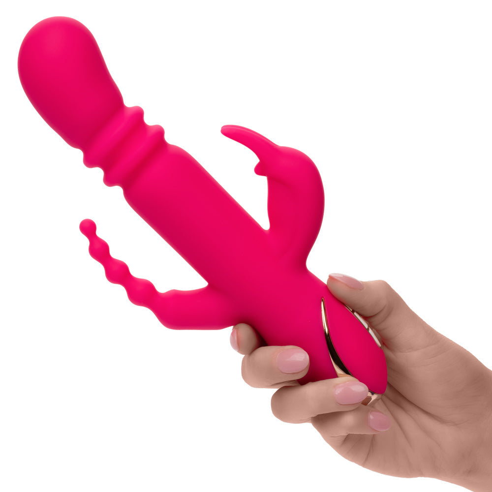 Jack Rabbit Signature Heated Silicone Triple Fantasy Rabbit Vibrator Pink