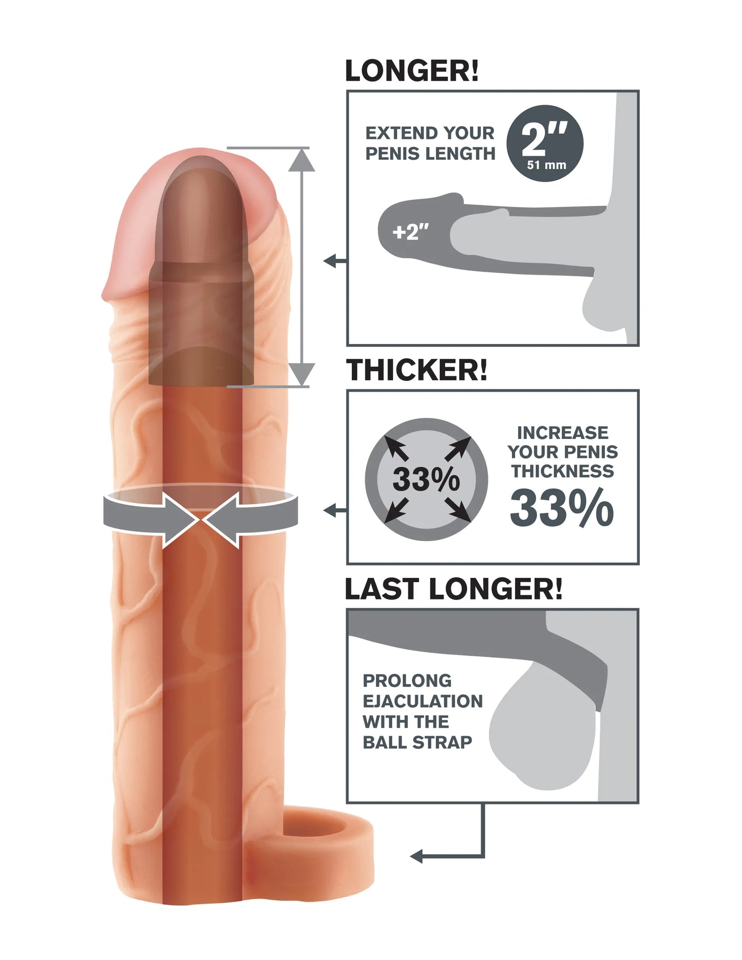 Fantasy X-Tension Perfect 2 Inch Extension with Ball Strap – Shaft Extension