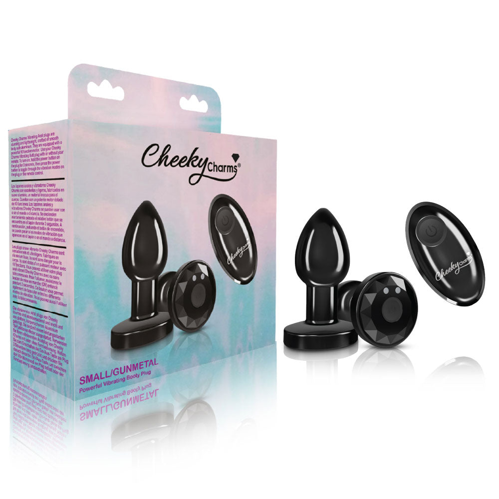 Cheeky Charms Small Gunmetal Vibrating Metal Butt Plug with Remote