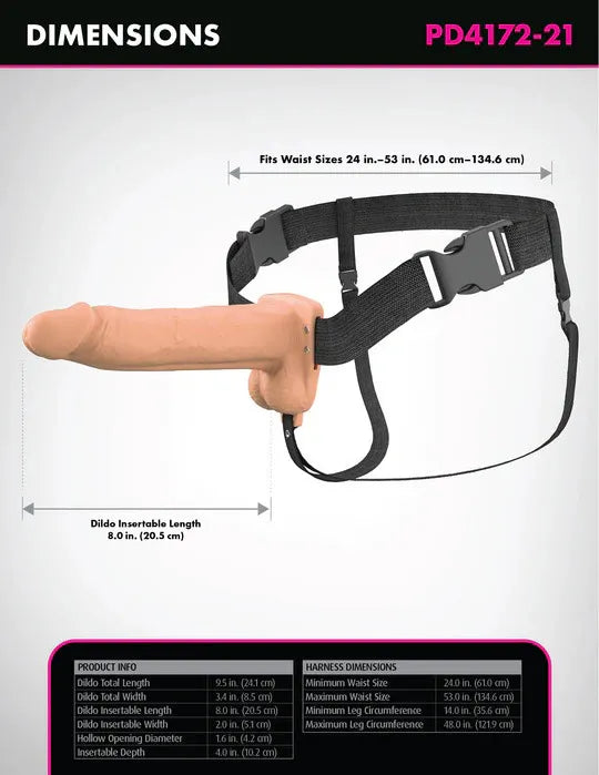 Fantasy X-Tensions Elite (Beige/Brown) – Vibrating Hollow Silicone Strap-On 8 Inch