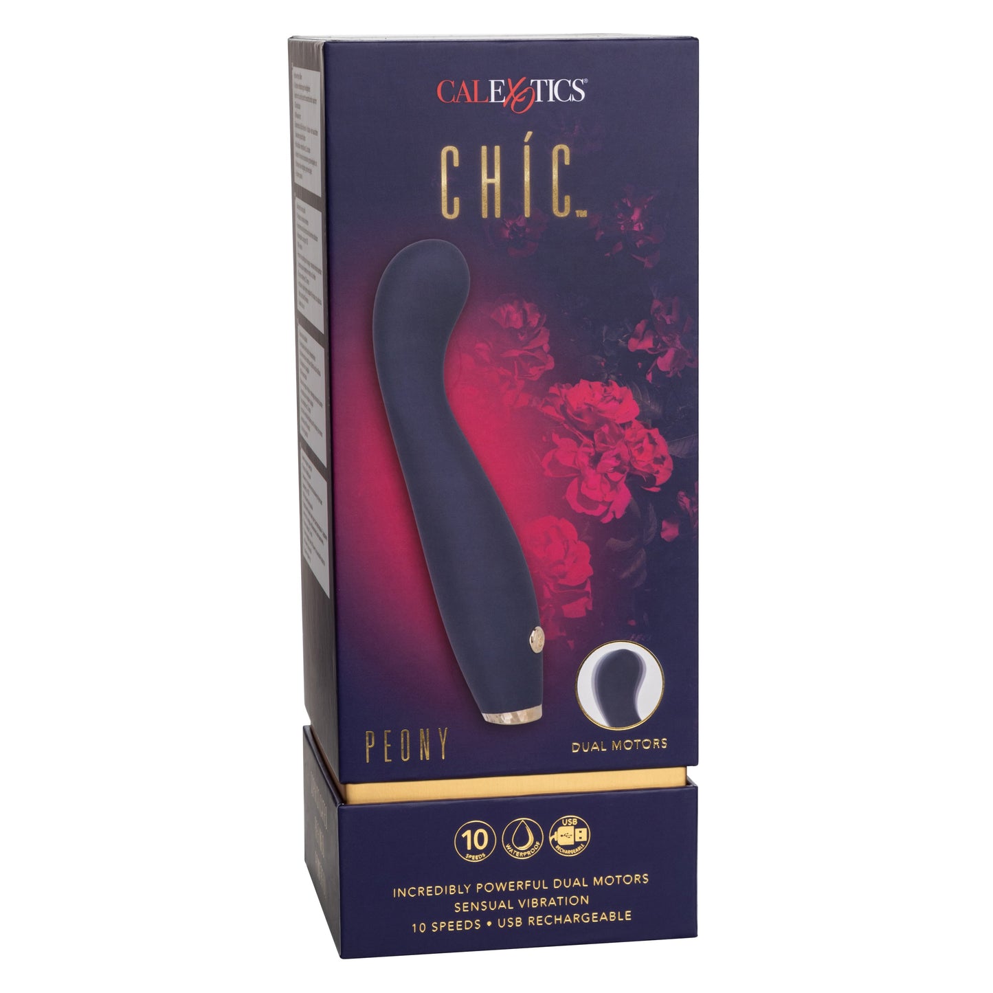 Chic Peony Flexible G-Wand Vibrator with Dual Motors, 10 Speeds, Navy Blue Silicone and Gold Accents