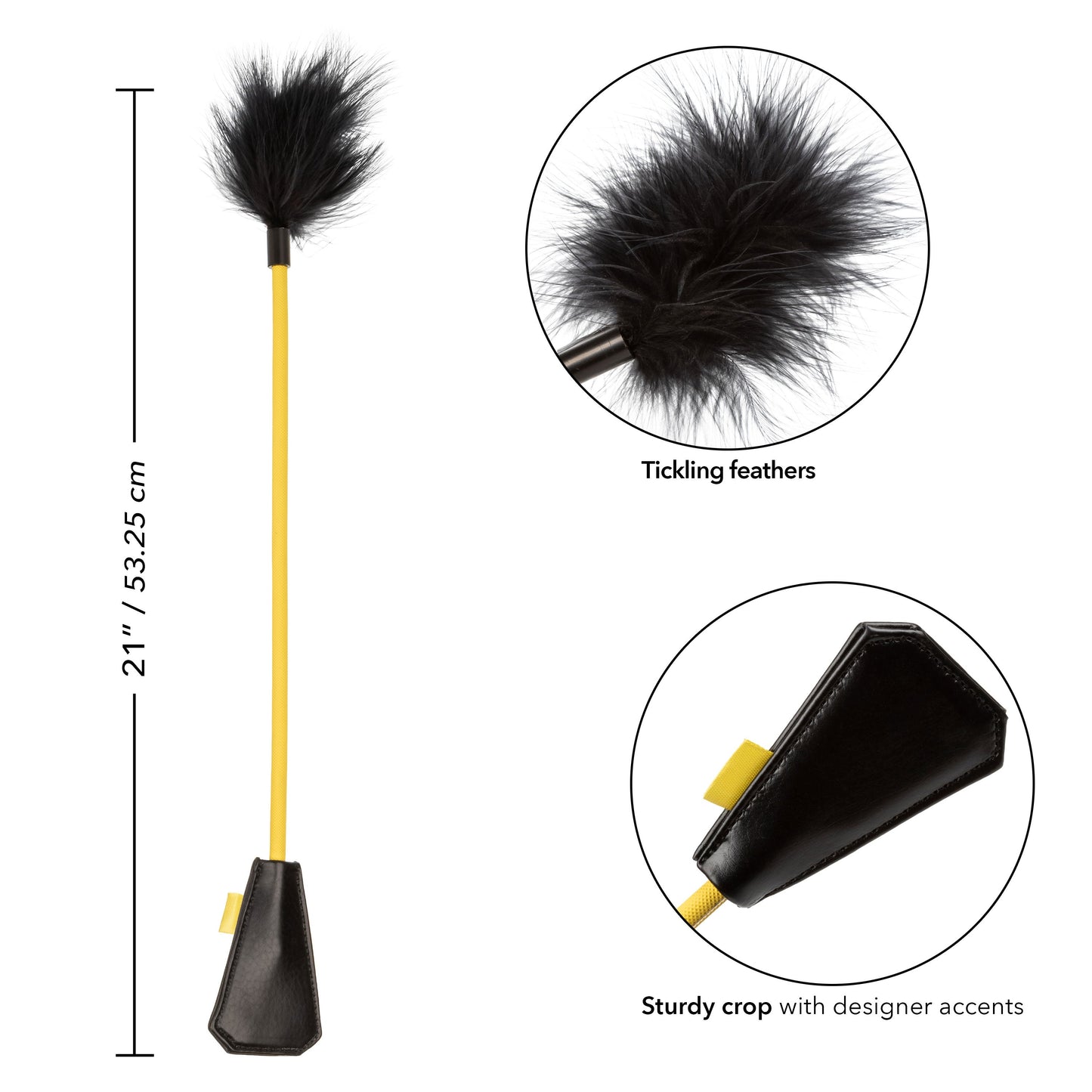 Boundless Feather Crop Black Faux Leather and Feather Tickler BDSM Dual Crop 15 Inch