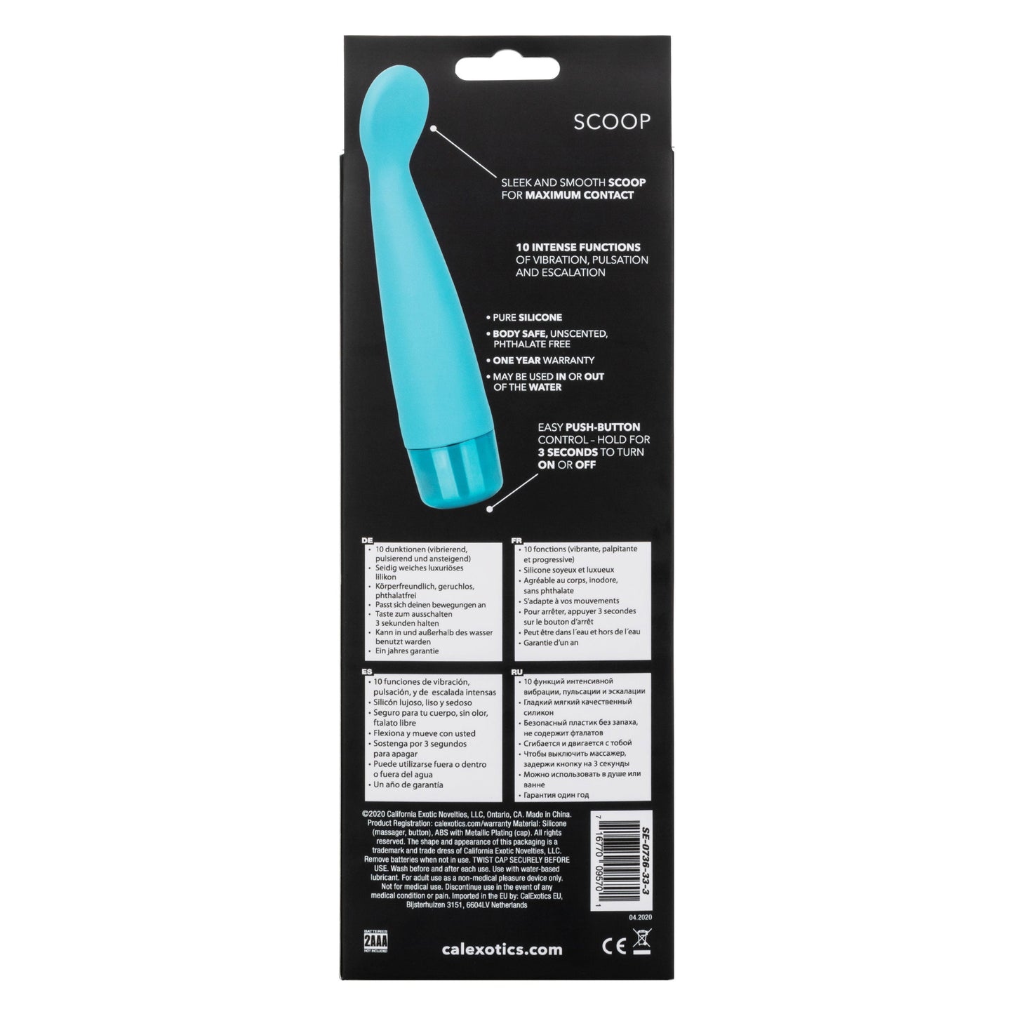 Eden Scoop Flexible Blue Silicone Massager with 10 Vibration Functions and Waterproof Design