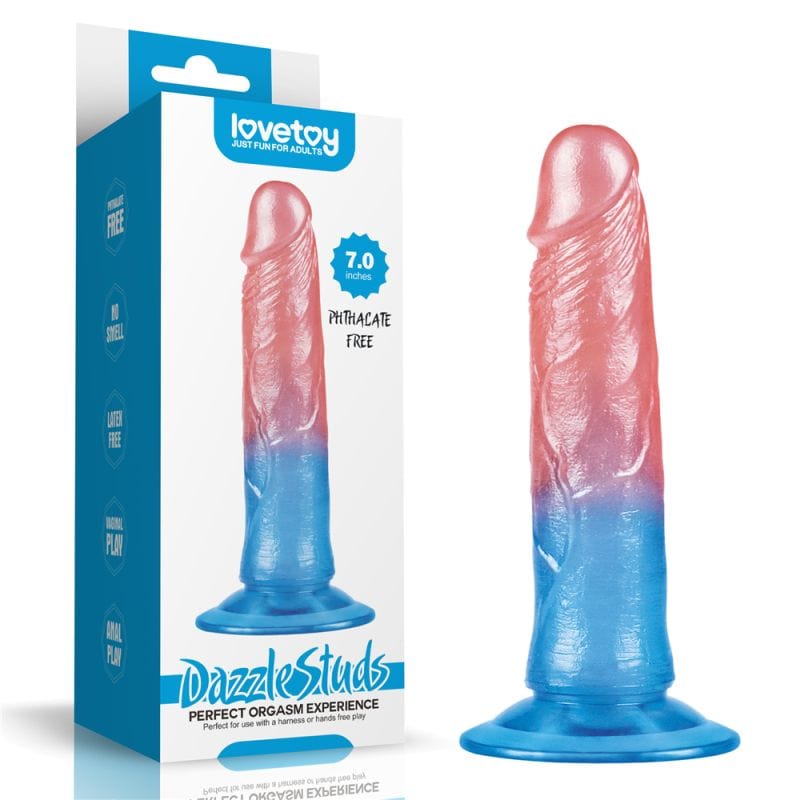 Dazzle Studs Dildo 7 Inch Pink and Blue Vibrant Pleasure Toy