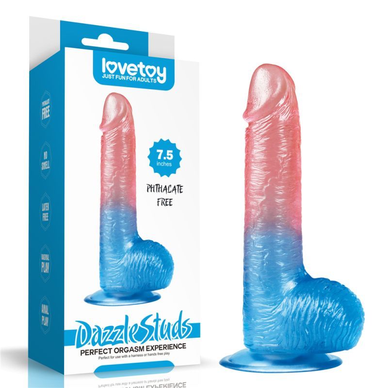 Dazzle Studs Realistic Dildo 7.5 Inch Pink and Blue
