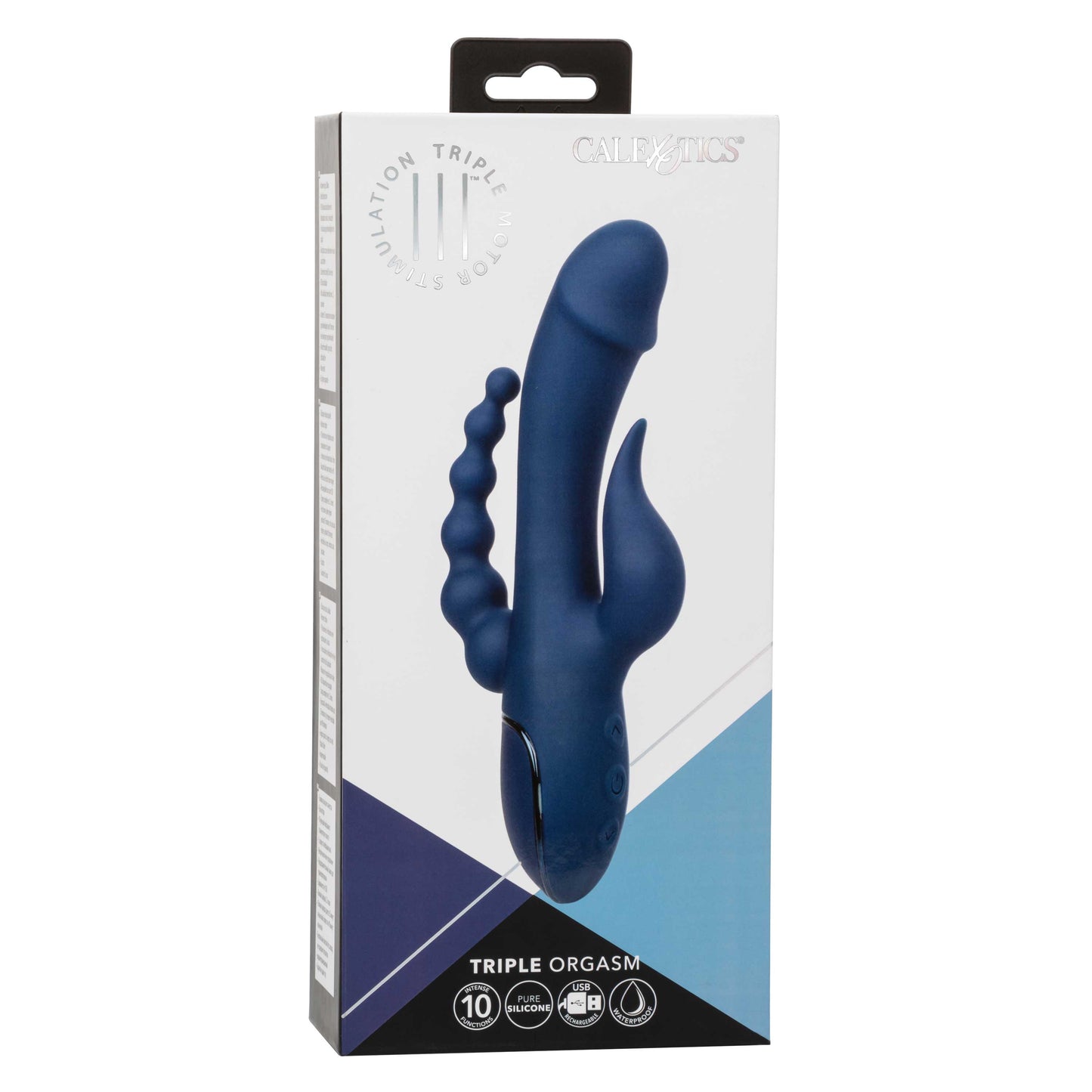 III Triple Orgasm (Blue) – Triple Action Silicone Massager with Vibrating Shaft and Beaded Tail