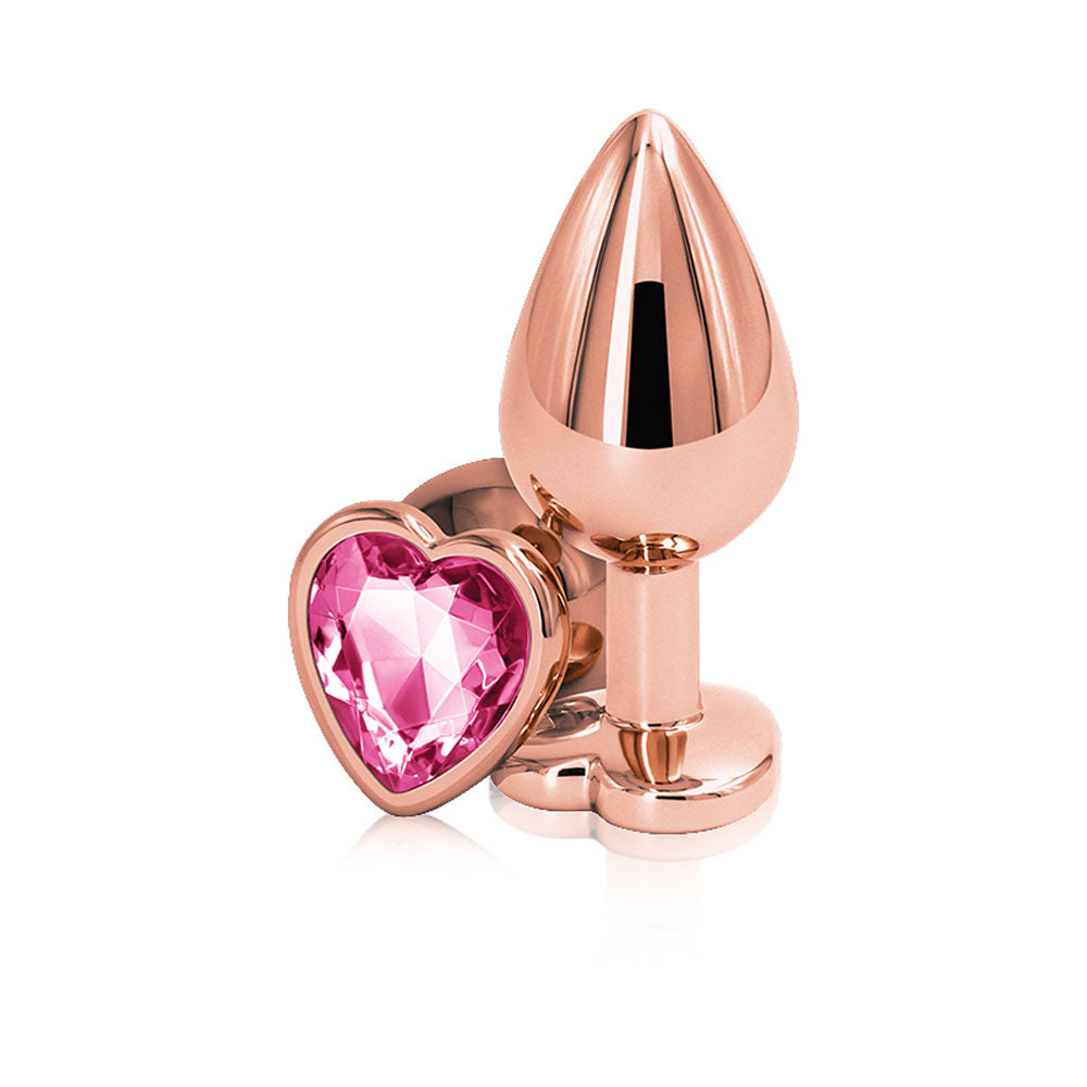 Rear Assets Rose Gold Heart Medium – Metal Butt Plug with Pink Gem Base