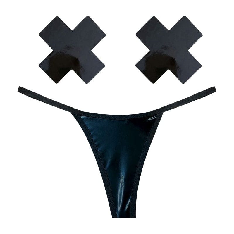 Dom Squad Black Wet Vinyl Pastie and G-String Set