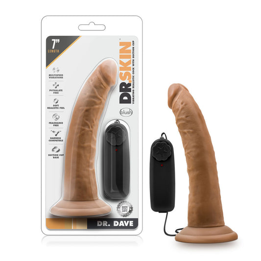 Dr Dave 7 Inch Vibrating Suction Cup Cock Realistic Toy Mocha