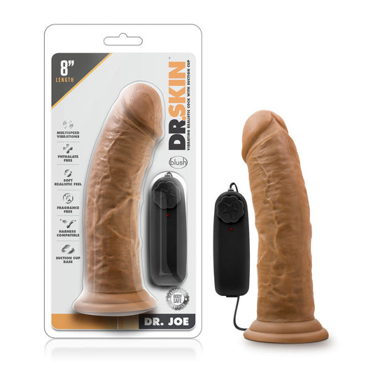 Dr Joe 8 Inch Realistic Vibrating Dildo with Suction Cup Mocha