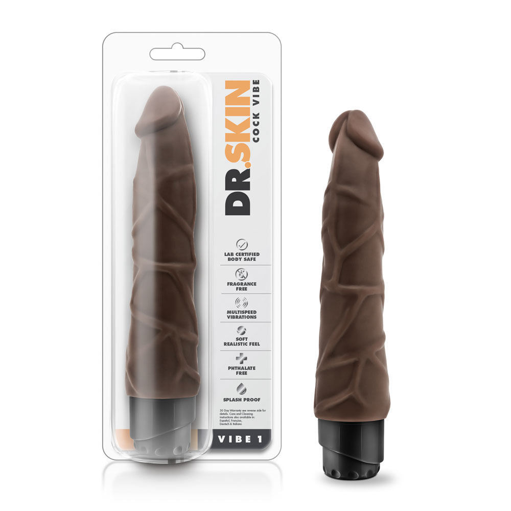 Dr Skin 9 Inch Realistic Vibrating Cock Vibrator Chocolate