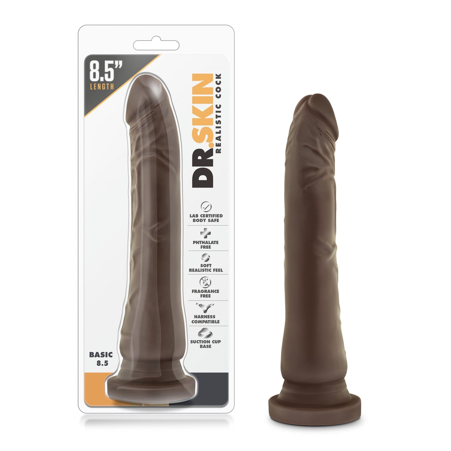 Dr Skin Basic 8.5 Inch Realistic Chocolate Dong with Suction Base – Realistic Dong 8.5 Inch Length