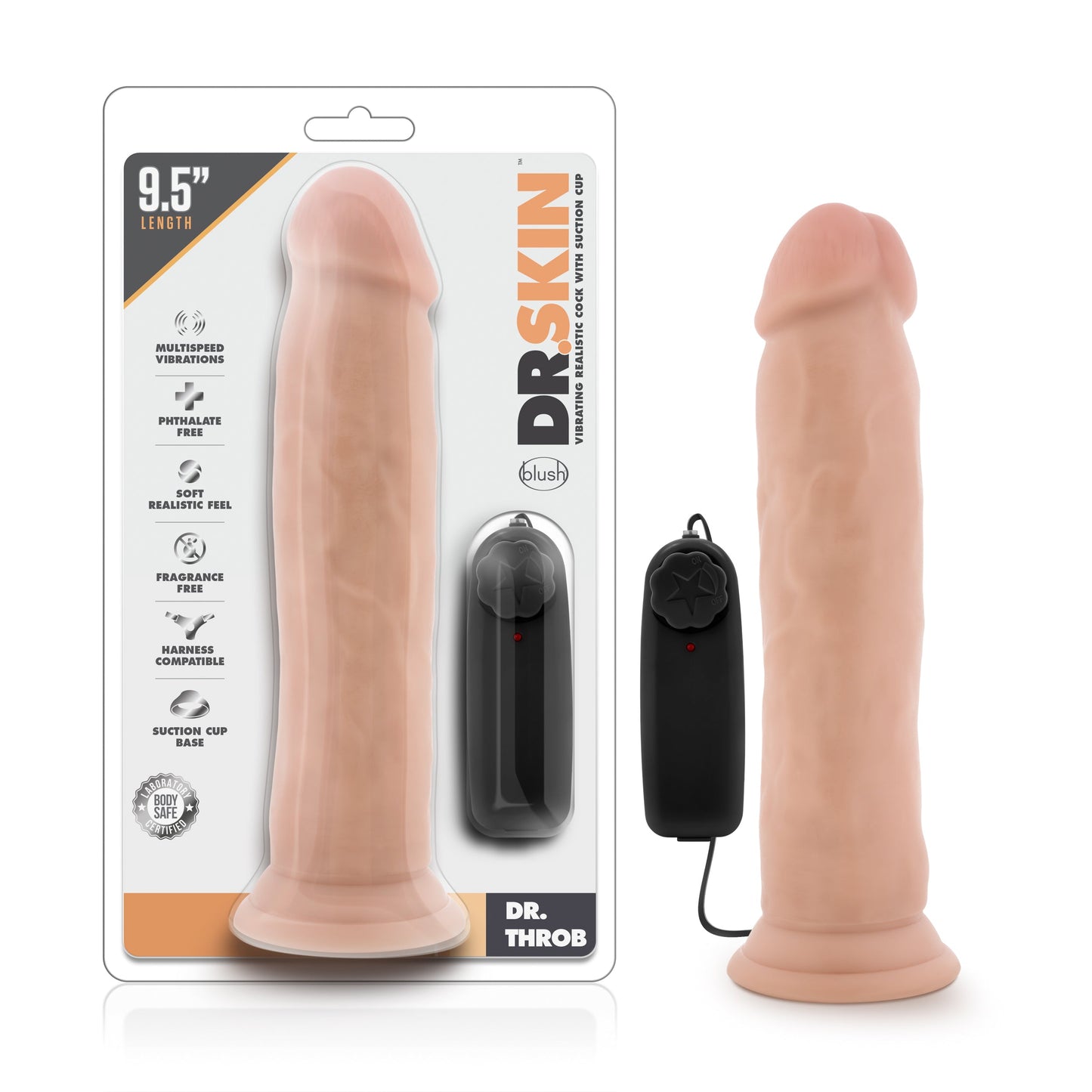 Dr Skin Dr Throb 9.5in Vibrating Realistic Cock Vanilla Suction Cup