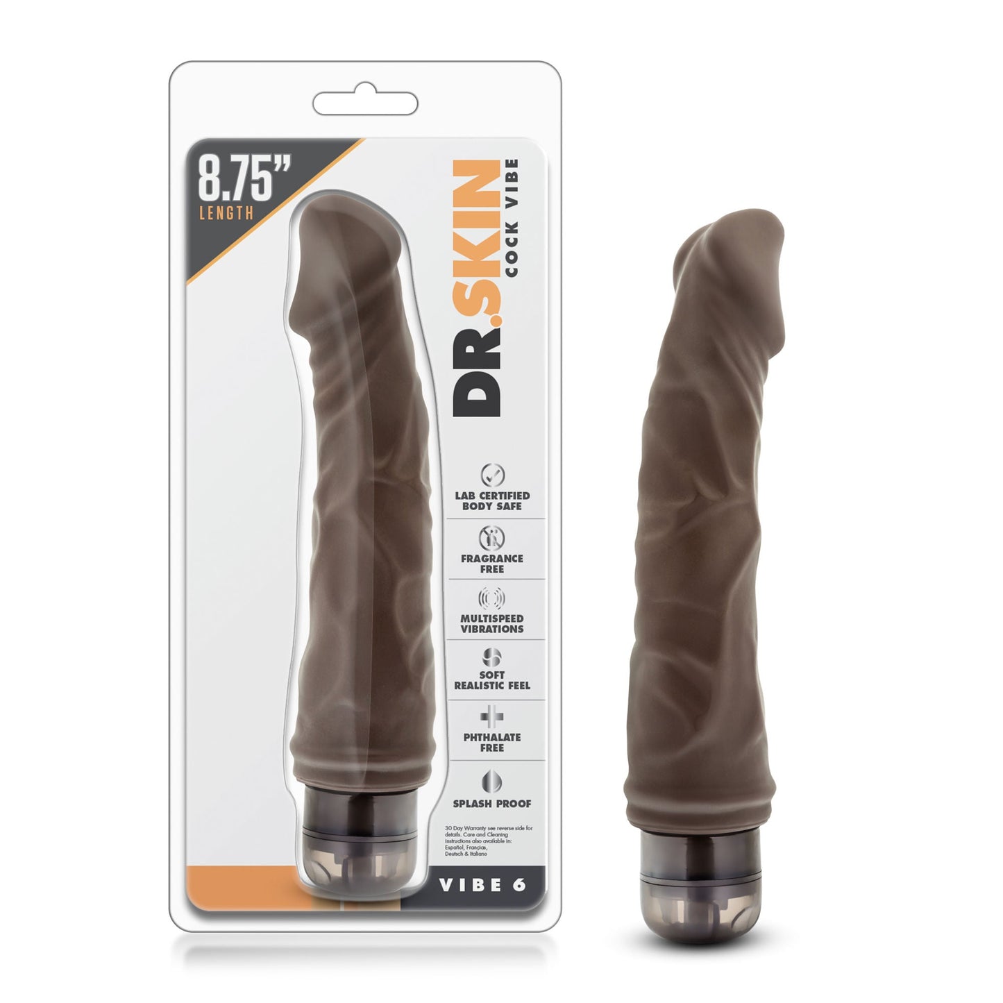 Dr Skin Vibe 6 (Chocolate) – Realistic 9 Inch Vibrating Dildo