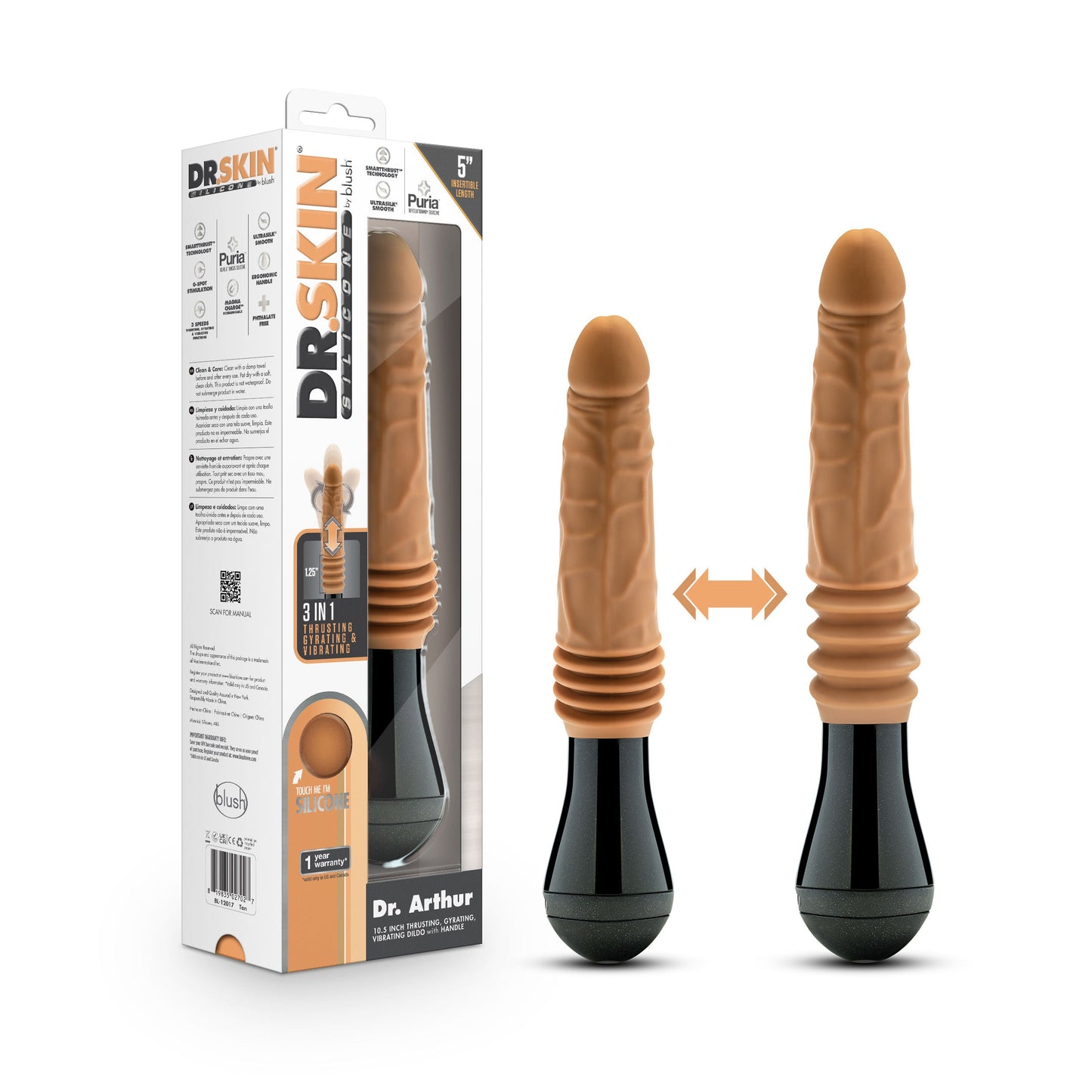 Dr. Arthur Realistic Silicone Vibrating Thrusting Dildo Tan