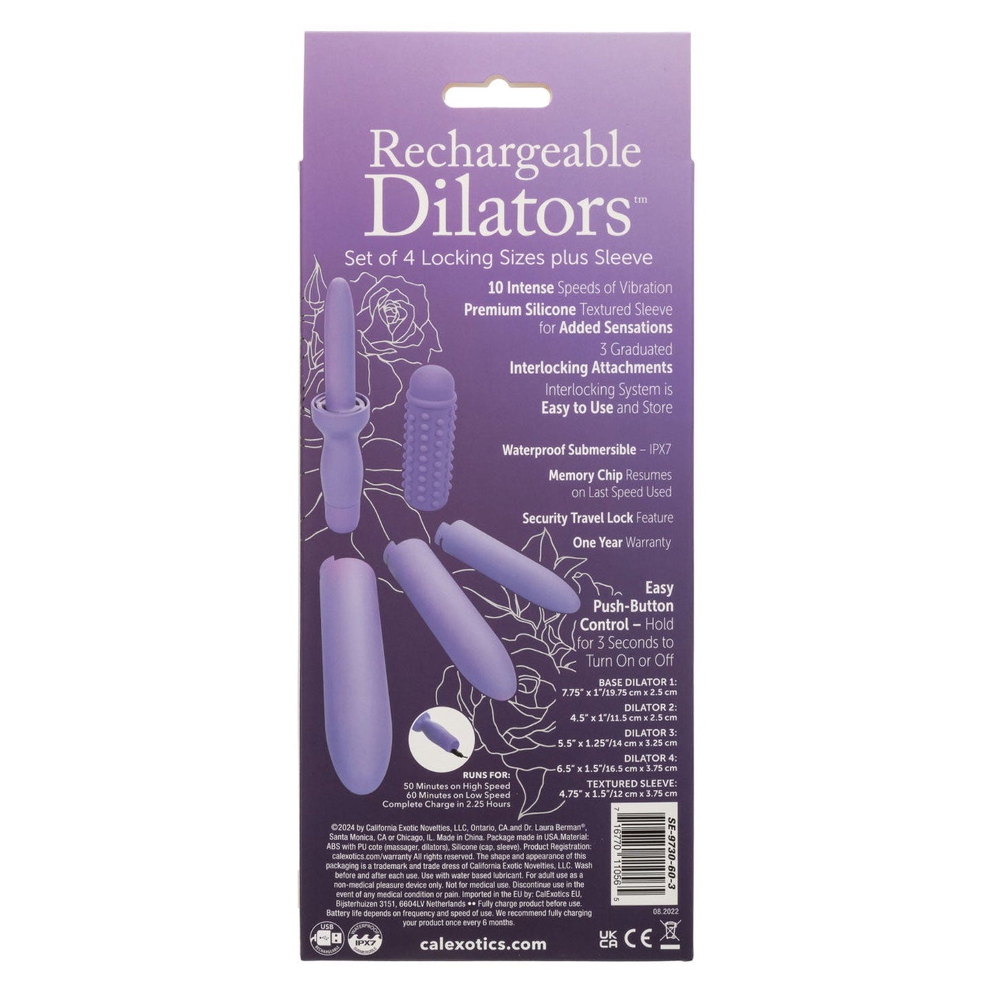 Dr. Laura Berman Dilators Set with Four Locking Sizes and Premium Silicone Textured Sleeve in Purple