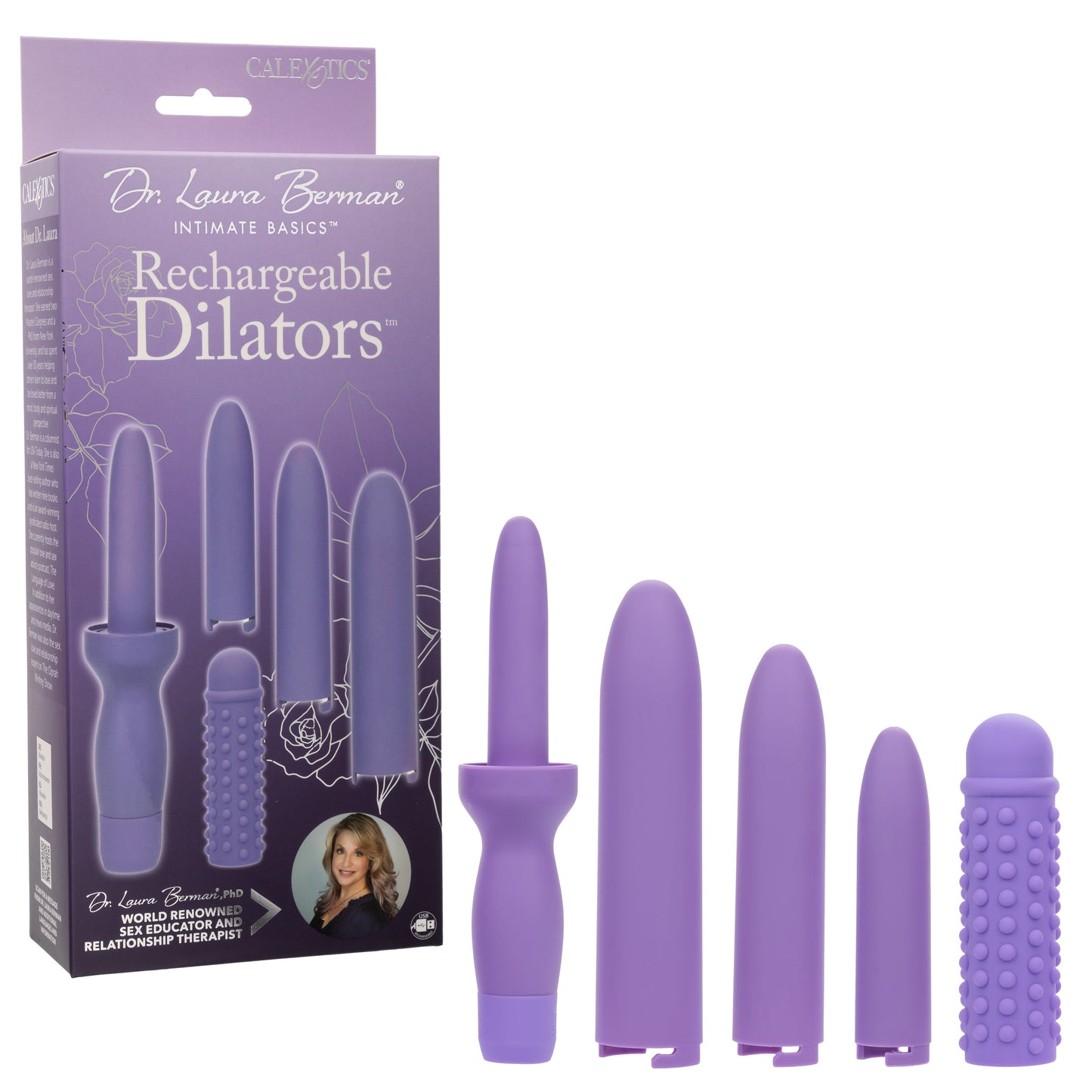 Dr. Laura Berman Dilators Set with Four Locking Sizes and Premium Silicone Textured Sleeve in Purple
