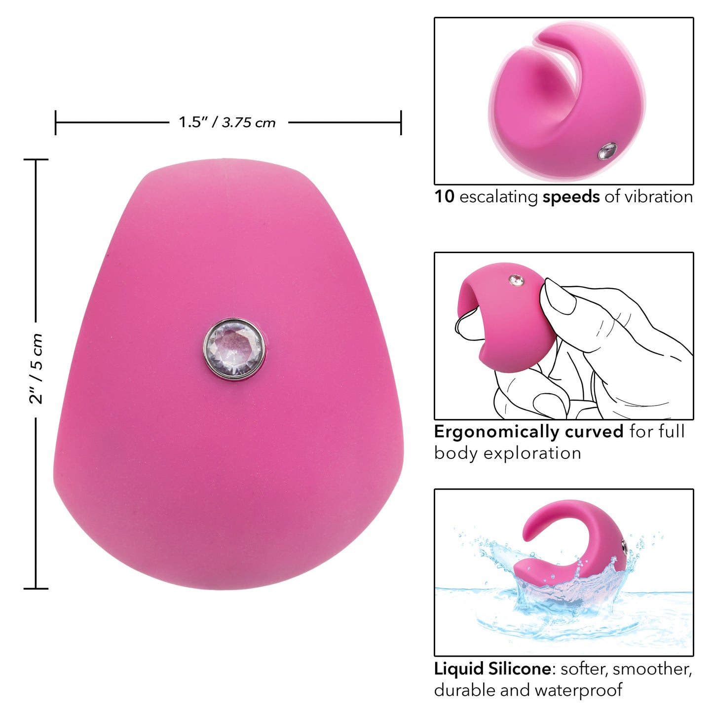 LuvMor "O"s Pink Mini Curved Massager with 10 Speeds, Liquid Silicone, Rechargeable, Waterproof